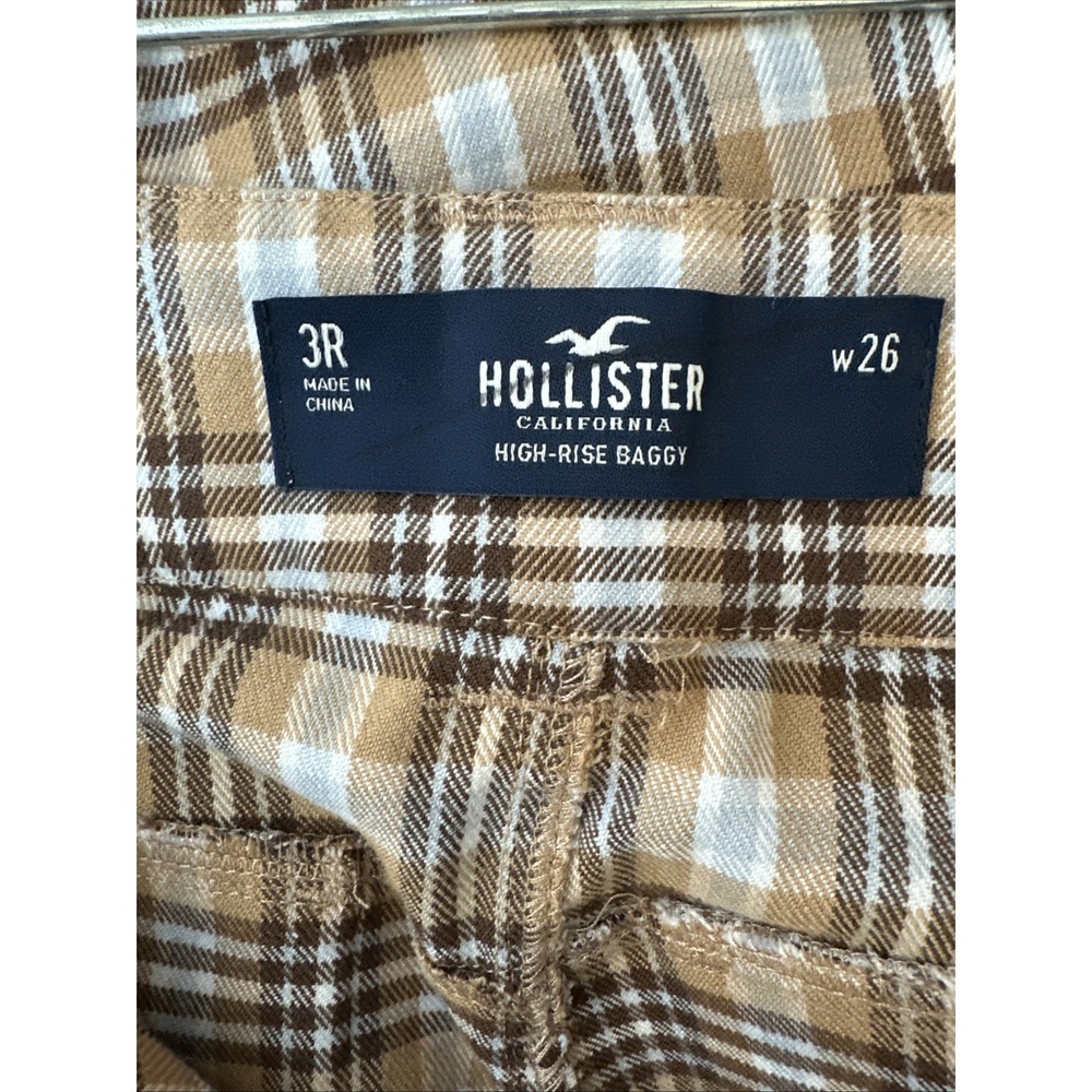 Hollister Plaid High Rise Baggy Wide Leg Pants Sz 3 R/26W Soft Tan Career School - Picture 6 of 8